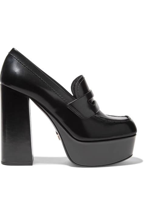 prada black platform loafers|platform loafers women Prada.